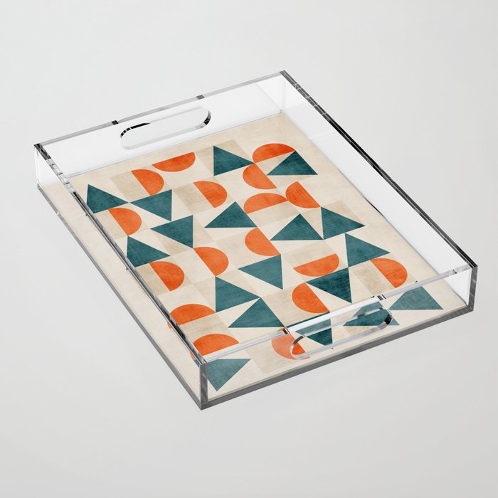 Geometric Modern Teal Orange Exclusive Artwork Acrylic Tray Gallery Image 1