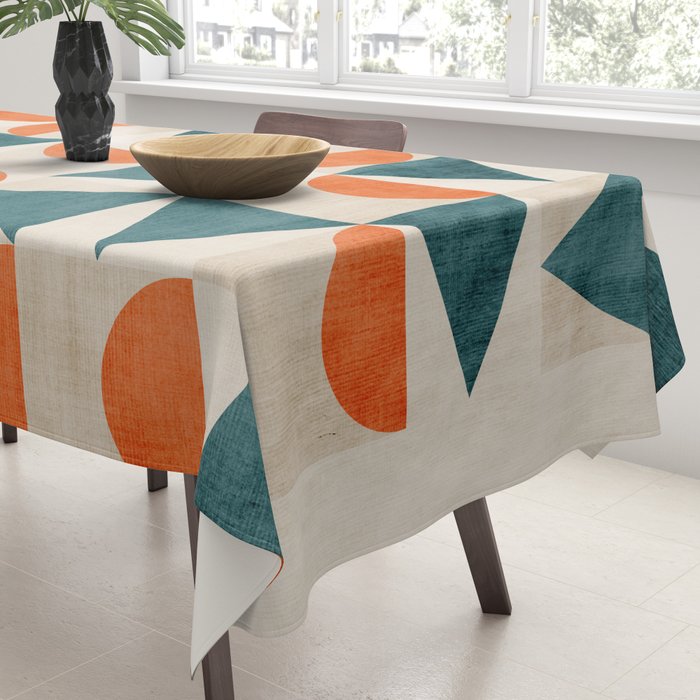 Geometric Modern Teal Orange Exclusive Artwork Tablecloth Gallery Image 3