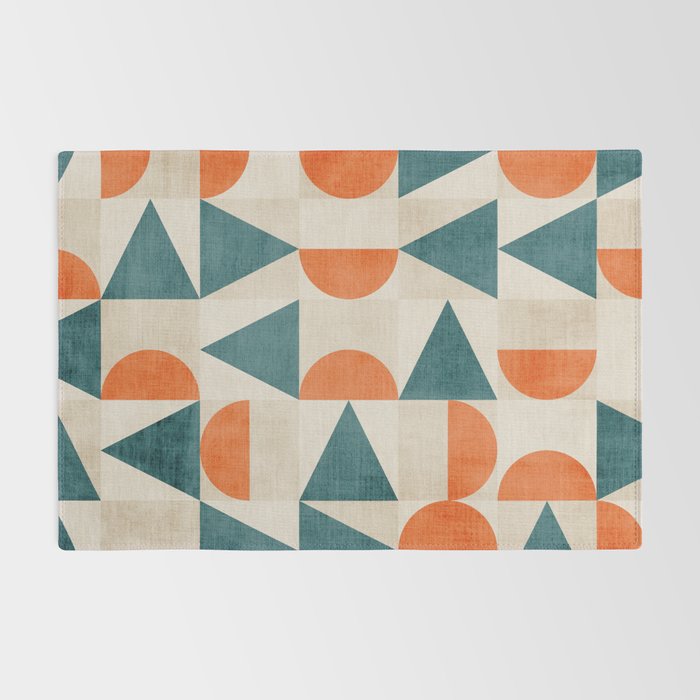 Geometric Modern Teal Orange Exclusive Artwork Rug Gallery Image 2