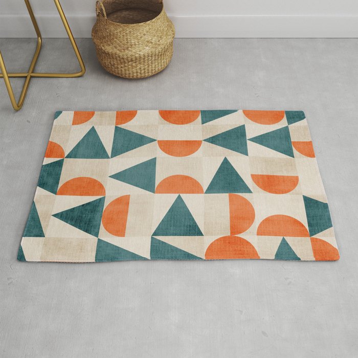 Geometric Modern Teal Orange Exclusive Artwork Rug Gallery Image 1