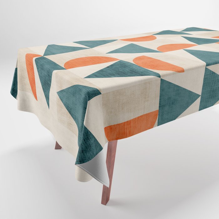 Geometric Modern Teal Orange Exclusive Artwork Tablecloth Gallery Image 1