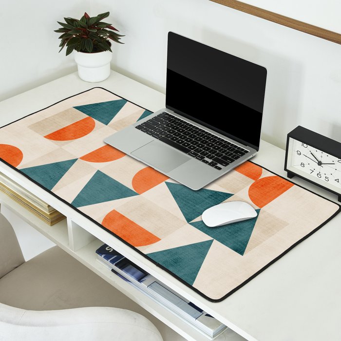 Geometric Modern Teal Orange Exclusive Artwork Desk Mat Gallery Image 2