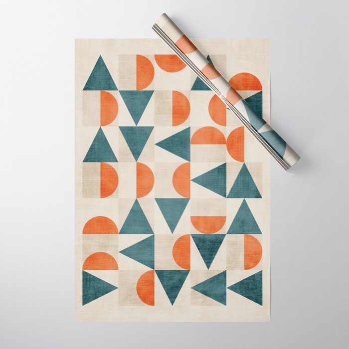 Geometric Modern Teal Orange Exclusive Artwork Wrapping Paper Gallery Image 1