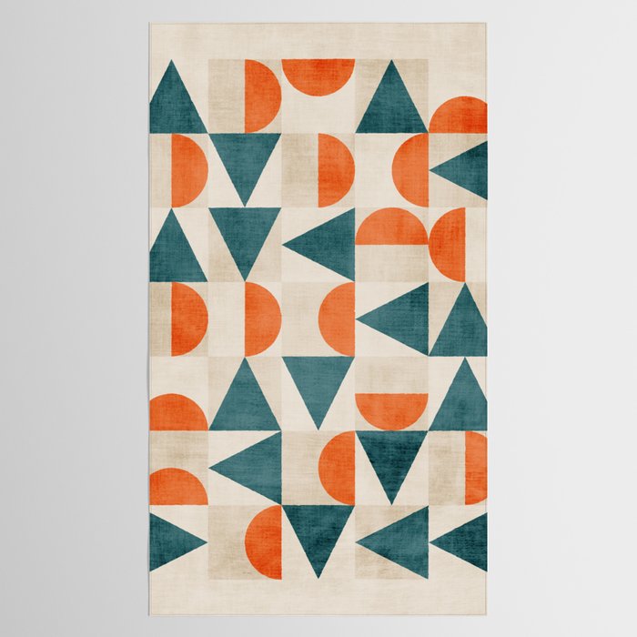 Geometric Modern Teal Orange Exclusive Artwork Tablecloth Gallery Image 2