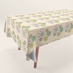 Retro Garden Party 60s 70s Geometric Floral Grid Pastel Pattern Tablecloth Gallery Image 1