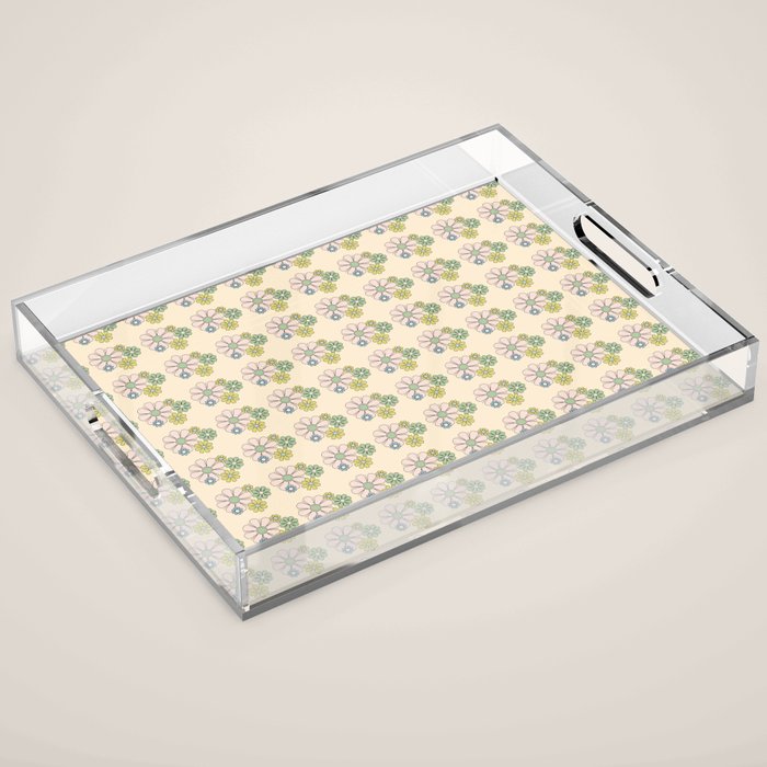 Retro Garden Party 60s 70s Geometric Floral Grid Pastel Pattern Acrylic Tray Gallery Image 1