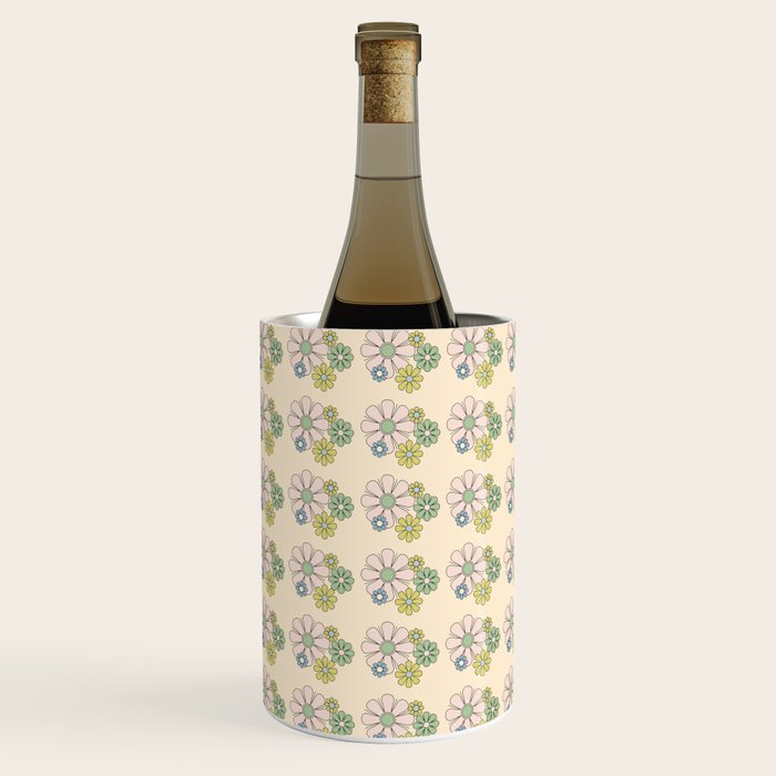 Retro Garden Party 60s 70s Geometric Floral Grid Pastel Pattern Wine Chiller Gallery Image 3