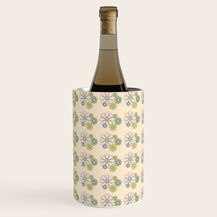 Retro Garden Party 60s 70s Geometric Floral Grid Pastel Pattern Wine Chiller Gallery Image 2