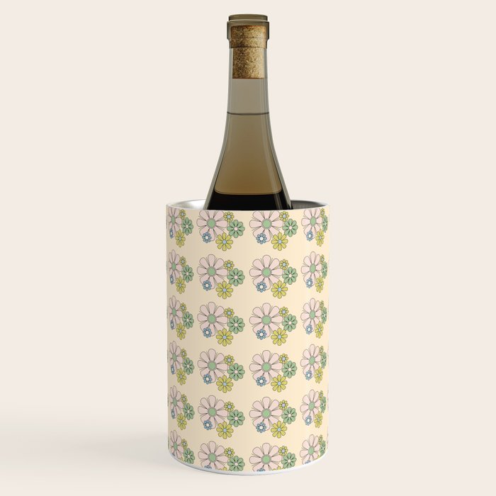Retro Garden Party 60s 70s Geometric Floral Grid Pastel Pattern Wine Chiller Gallery Image 1