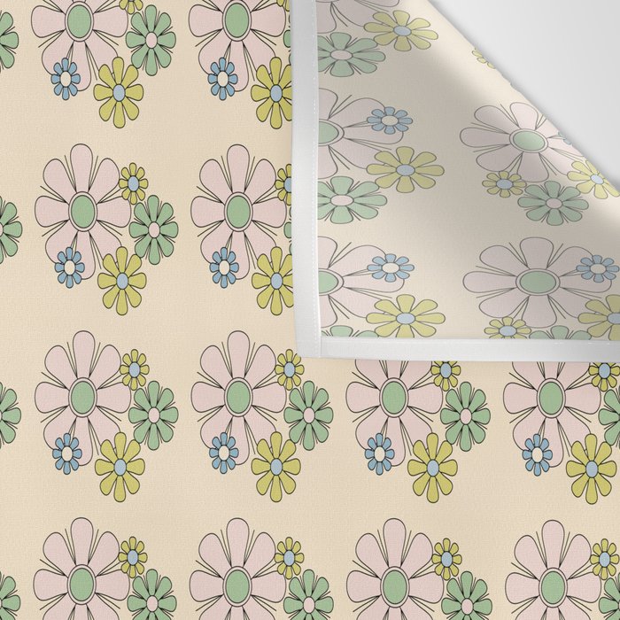 Retro Garden Party 60s 70s Geometric Floral Grid Pastel Pattern Wall Tapestry Gallery Image 3