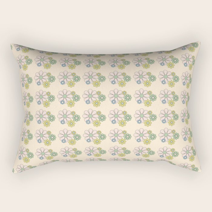 Retro Garden Party 60s 70s Geometric Floral Grid Pastel Pattern Rectangular Pillow Gallery Image 2