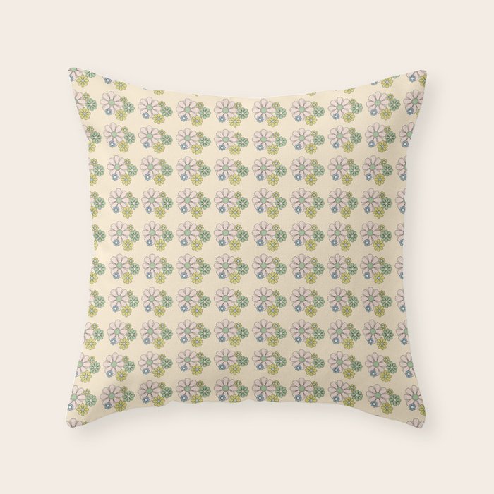 Retro Garden Party 60s 70s Geometric Floral Grid Pastel Pattern Throw Pillow Gallery Image 1