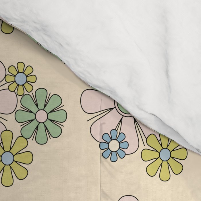 Retro Garden Party 60s 70s Geometric Floral Grid Pastel Pattern Comforter Gallery Image 4