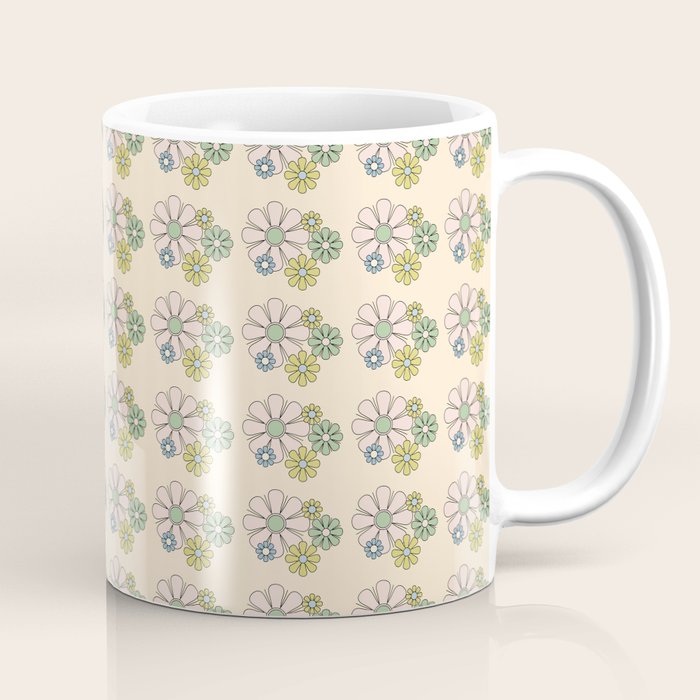 Retro Garden Party 60s 70s Geometric Floral Grid Pastel Pattern Coffee Mug Gallery Image 1