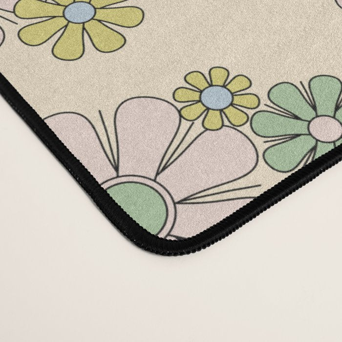 Retro Garden Party 60s 70s Geometric Floral Grid Pastel Pattern Desk Mat Gallery Image 4