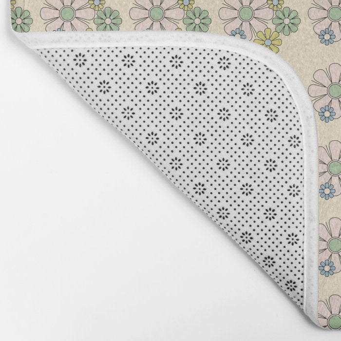 Retro Garden Party 60s 70s Geometric Floral Grid Pastel Pattern Bath Mat Gallery Image 2
