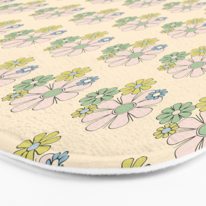 Retro Garden Party 60s 70s Geometric Floral Grid Pastel Pattern Bath Mat Gallery Image 3