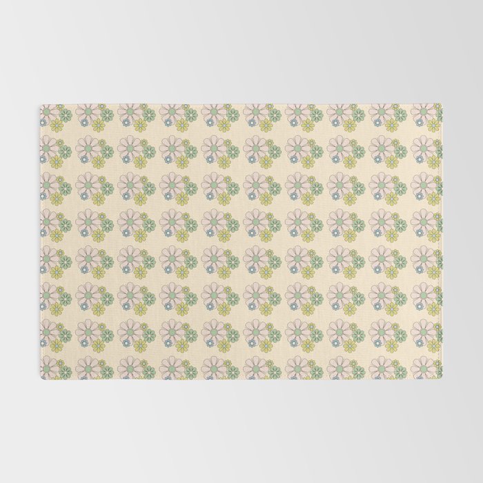 Retro Garden Party 60s 70s Geometric Floral Grid Pastel Pattern Rug Gallery Image 2