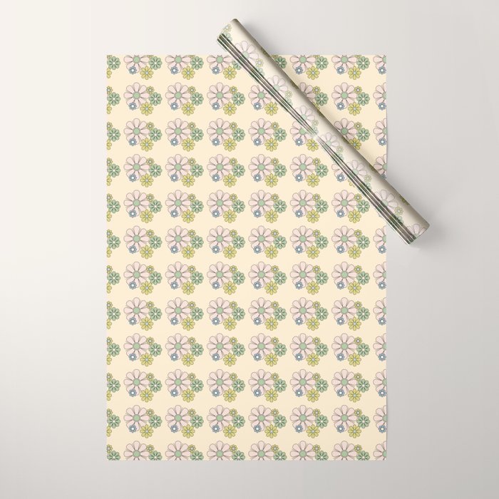 Retro Garden Party 60s 70s Geometric Floral Grid Pastel Pattern Wrapping Paper Gallery Image 1