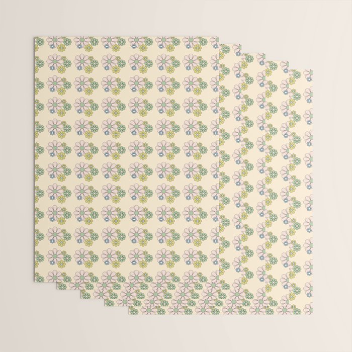 Retro Garden Party 60s 70s Geometric Floral Grid Pastel Pattern Wrapping Paper Gallery Image 3