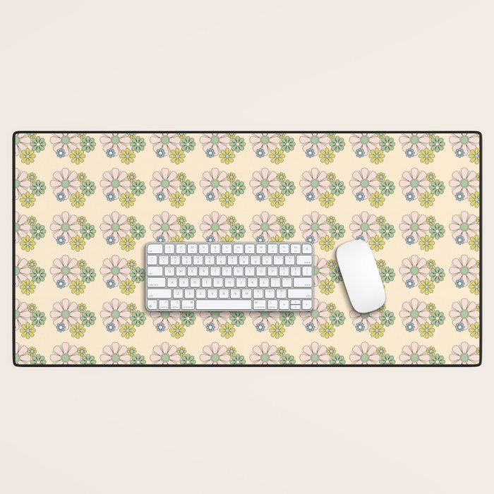 Retro Garden Party 60s 70s Geometric Floral Grid Pastel Pattern Desk Mat Gallery Image 1