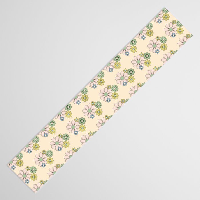 Retro Garden Party 60s 70s Geometric Floral Grid Pastel Pattern Table Runner Gallery Image 3