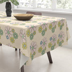 Retro Garden Party 60s 70s Geometric Floral Grid Pastel Pattern Tablecloth Gallery Image 3