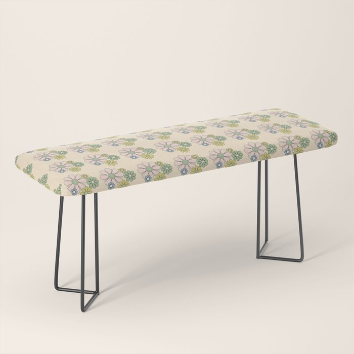 Retro Garden Party 60s 70s Geometric Floral Grid Pastel Pattern Bench Gallery Image 1