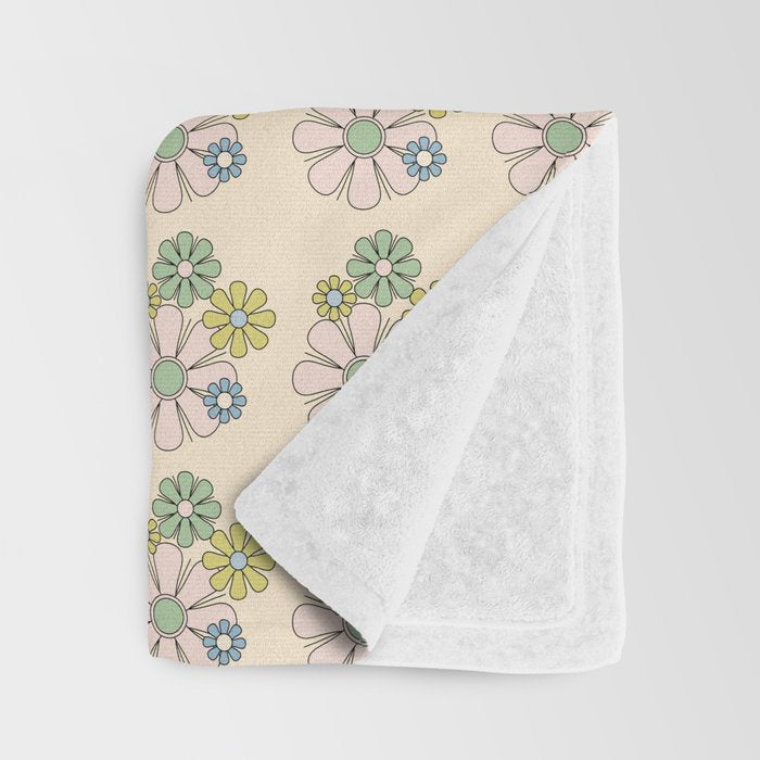 Retro Garden Party 60s 70s Geometric Floral Grid Pastel Pattern Throw Blanket Gallery Image 3