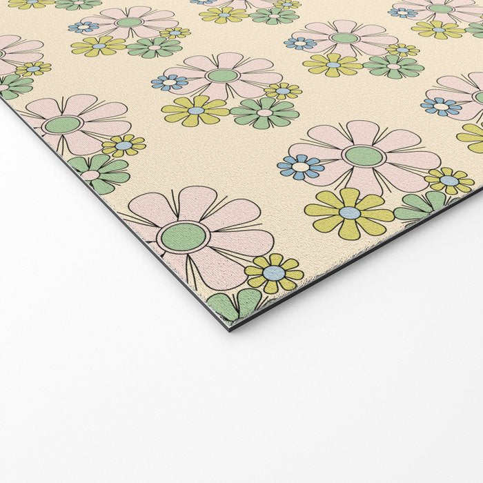 Retro Garden Party 60s 70s Geometric Floral Grid Pastel Pattern Welcome Mat Gallery Image 2