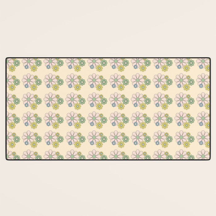 Retro Garden Party 60s 70s Geometric Floral Grid Pastel Pattern Desk Mat Gallery Image 3