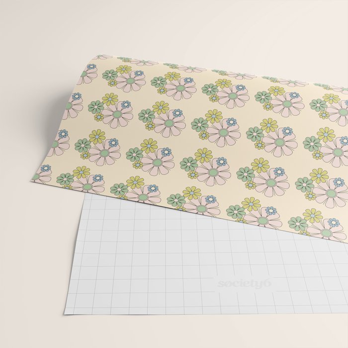 Retro Garden Party 60s 70s Geometric Floral Grid Pastel Pattern Wrapping Paper Gallery Image 2