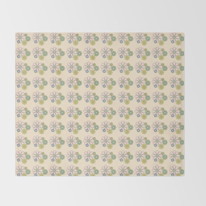 Retro Garden Party 60s 70s Geometric Floral Grid Pastel Pattern Throw Blanket Gallery Image 2