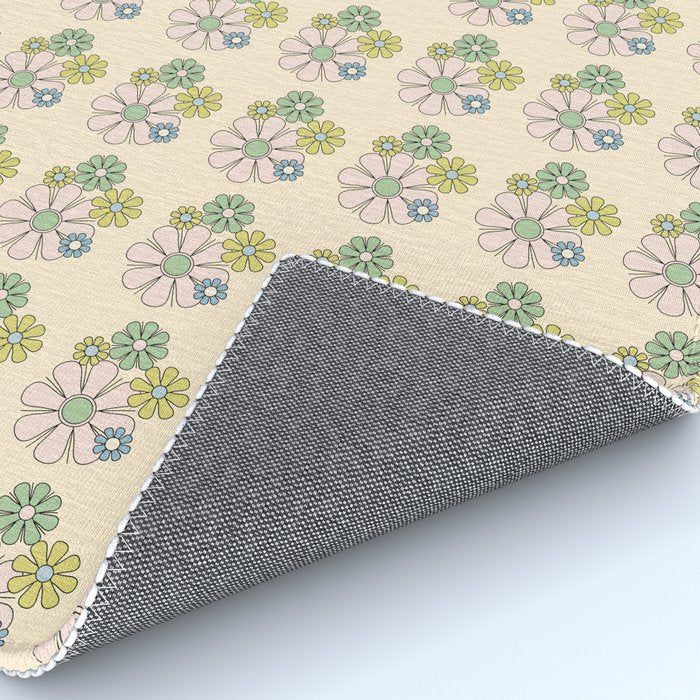 Retro Garden Party 60s 70s Geometric Floral Grid Pastel Pattern Rug Gallery Image 4