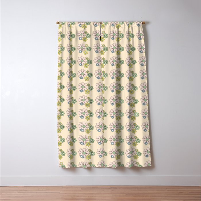 Retro Garden Party 60s 70s Geometric Floral Grid Pastel Pattern Window Curtain Gallery Image 3