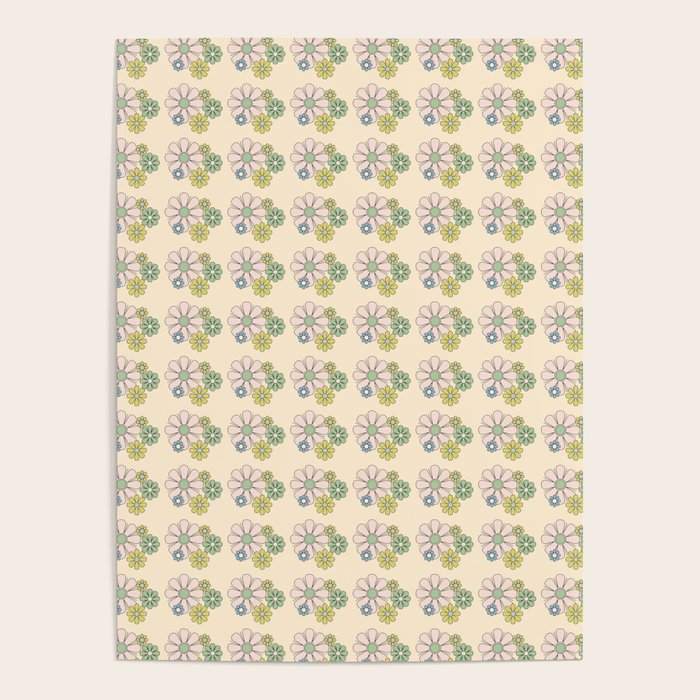 Retro Garden Party 60s 70s Geometric Floral Grid Pastel Pattern Poster Gallery Image 4