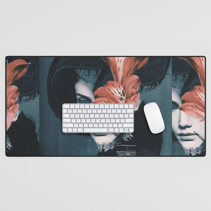 Red Flowers/Lady Portrait Desk Mat Gallery Image 1