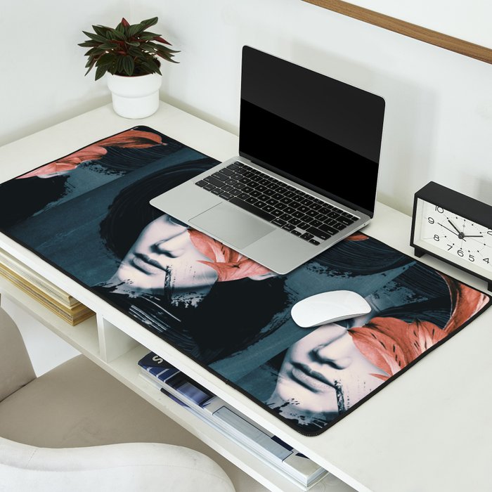 Red Flowers/Lady Portrait Desk Mat Gallery Image 2
