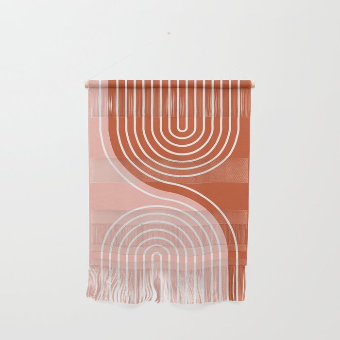 Geometric Lines in Terracotta Rose Gold 19 (Rainbow and Lines Abstraction) Wall Hanging Gallery Image 1