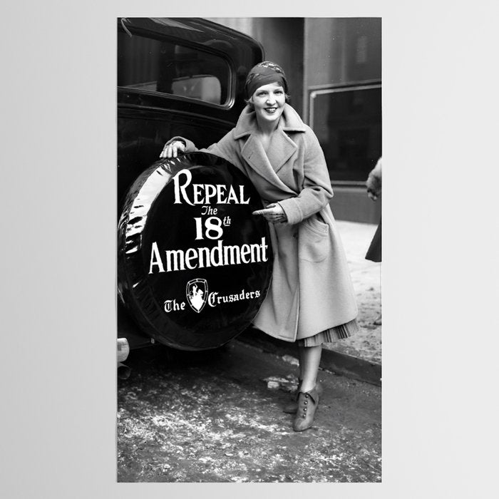 Roaring twenties repeal alcoholic prohibition volstad 18th amendment act flapper protest black and white vintage photograph - photography - photographs Tablecloth Gallery Image 2
