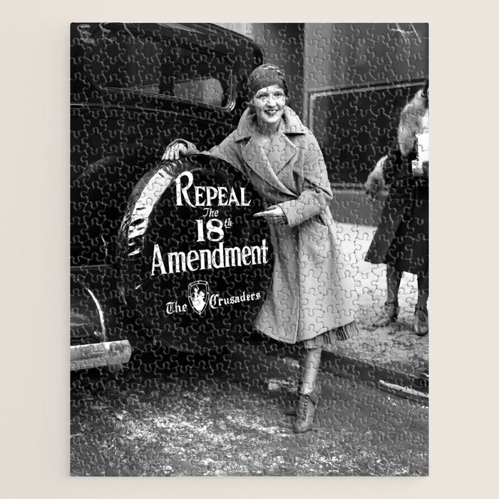 Roaring twenties repeal alcoholic prohibition volstad 18th amendment act flapper protest black and white vintage photograph - photography - photographs Jigsaw Puzzle Gallery Image 1