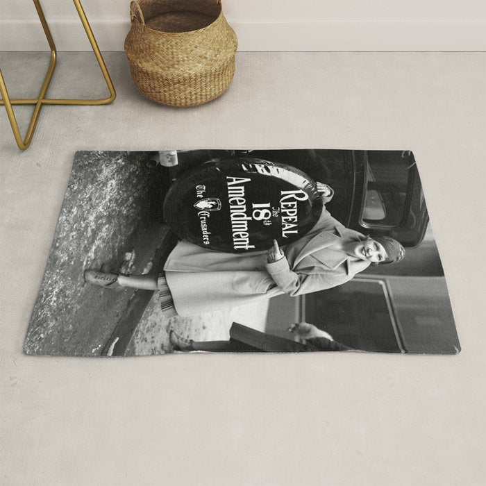 Roaring twenties repeal alcoholic prohibition volstad 18th amendment act flapper protest black and white vintage photograph - photography - photographs Rug Gallery Image 1