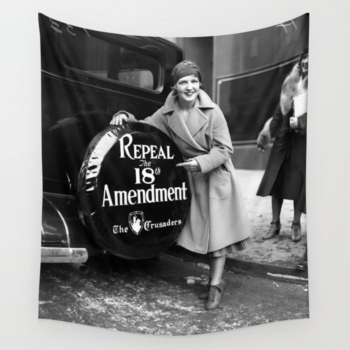 Roaring twenties repeal alcoholic prohibition volstad 18th amendment act flapper protest black and white vintage photograph - photography - photographs Wall Tapestry Gallery Image 4