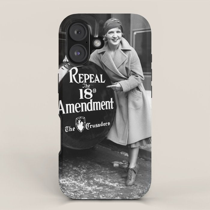 Roaring twenties repeal alcoholic prohibition volstad 18th amendment act flapper protest black and white vintage photograph - photography - photographs iPhone Case Gallery Image 1