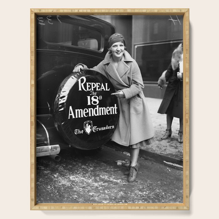Roaring twenties repeal alcoholic prohibition volstad 18th amendment act flapper protest black and white vintage photograph - photography - photographs Serving Tray Gallery Image 1