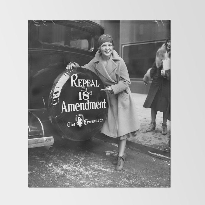 Roaring twenties repeal alcoholic prohibition volstad 18th amendment act flapper protest black and white vintage photograph - photography - photographs Throw Blanket Gallery Image 2