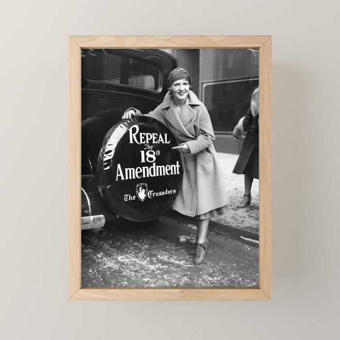 Roaring twenties repeal alcoholic prohibition volstad 18th amendment act flapper protest black and white vintage photograph - photography - photographs Mini Art Print Gallery Image 1