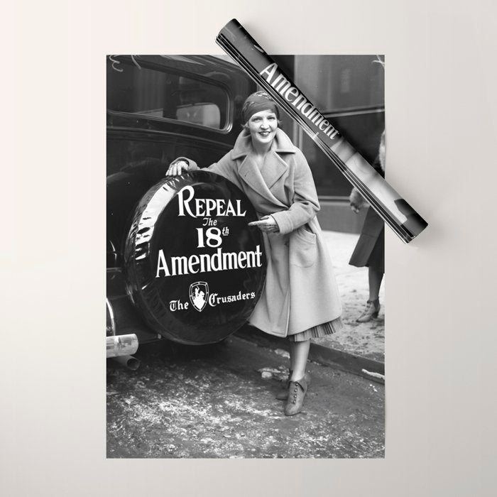 Roaring twenties repeal alcoholic prohibition volstad 18th amendment act flapper protest black and white vintage photograph - photography - photographs Wrapping Paper Gallery Image 1
