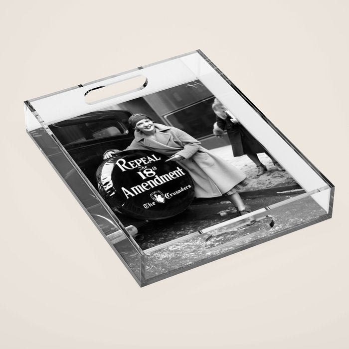 Roaring twenties repeal alcoholic prohibition volstad 18th amendment act flapper protest black and white vintage photograph - photography - photographs Acrylic Tray Gallery Image 1