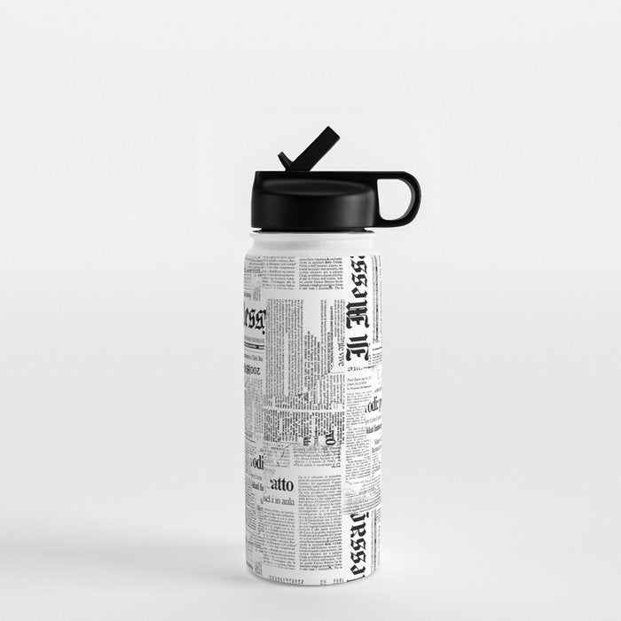 Black And White Collage Of Grunge Newspaper Fragments Water Bottle
